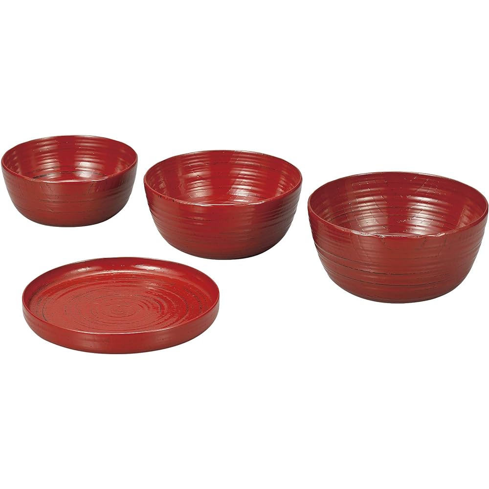 Ishikawa Shikhodo Small Bowl Vermilion 13.8cm ISS811 4 pieces