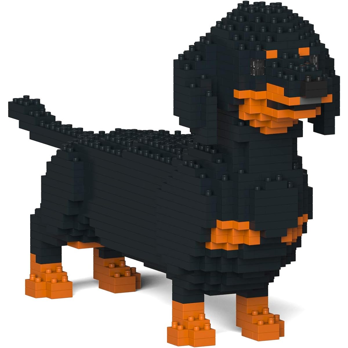 A block toy that lets you create realistic animal objects. A toddling dachshund. 33.8 x 8.8 x 17.9 cm (height). Sturdy blocks secured with screws. For adults. 3D puzzle. Won't fall apart. Interior accessory. JEKCA Enver Hellook