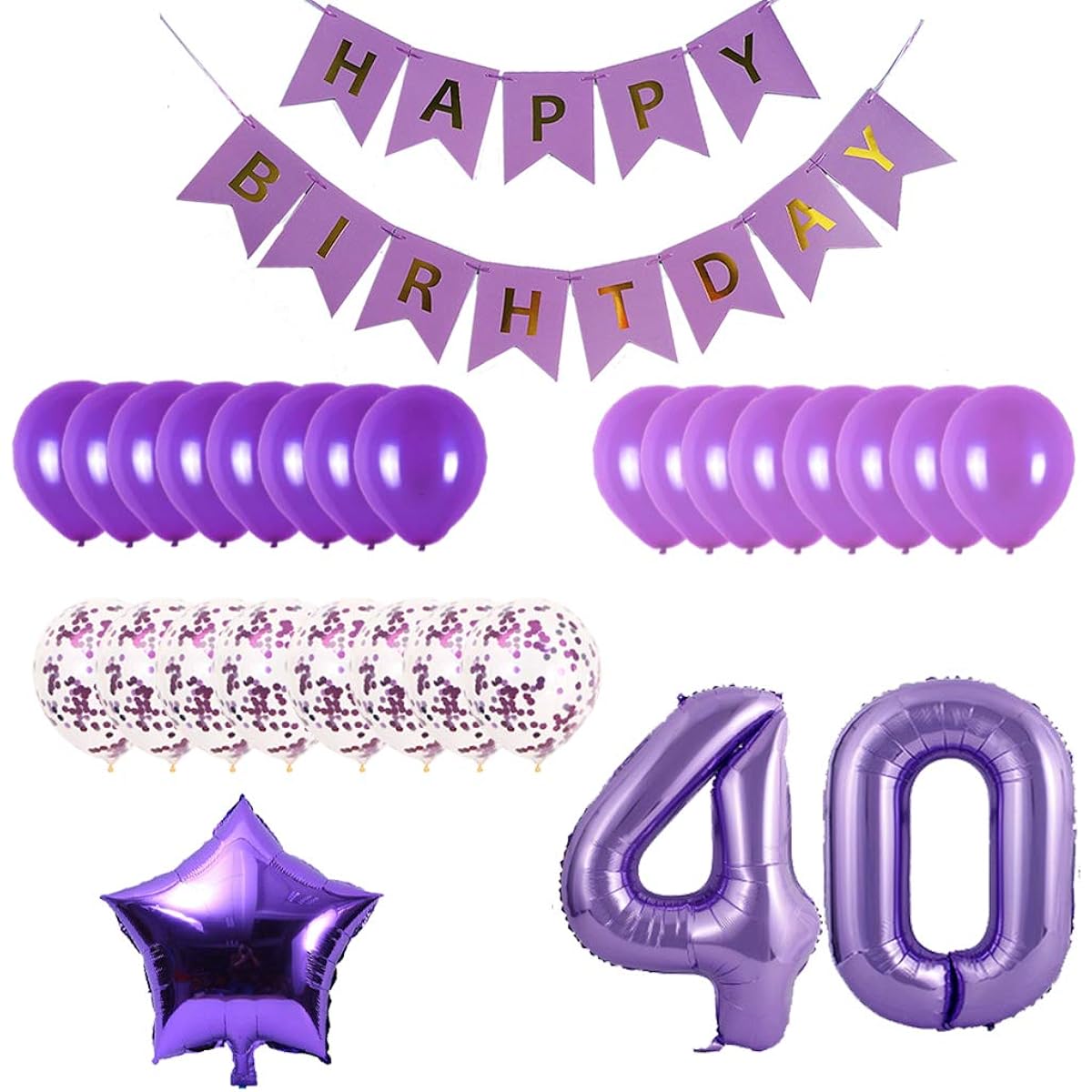 40th Birthday Party Decorations Kit,Happy Birthday Banner,Number 40 Birthday Balloons,Birthday Party Supplies,40th Purple Birthday Party Pack