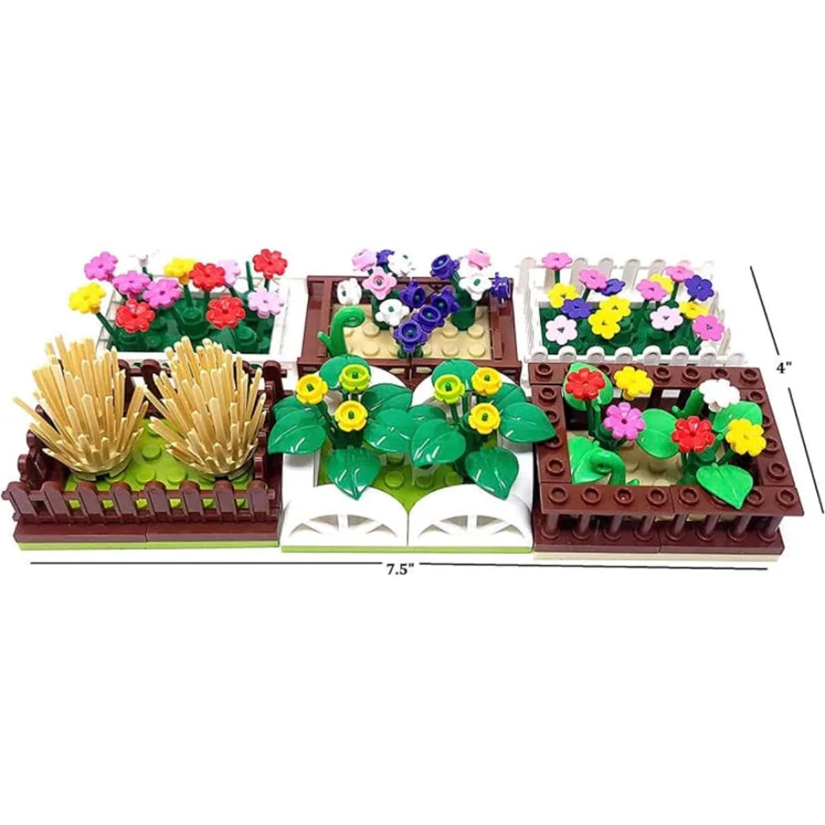 General Jim's Flower Bed Box 161 Piece Modular Building Blocks Blocks Bright Colorful Toy Flower Playset Flower Bed for City Streets and Parks (Set of 6 Flower Boxes)