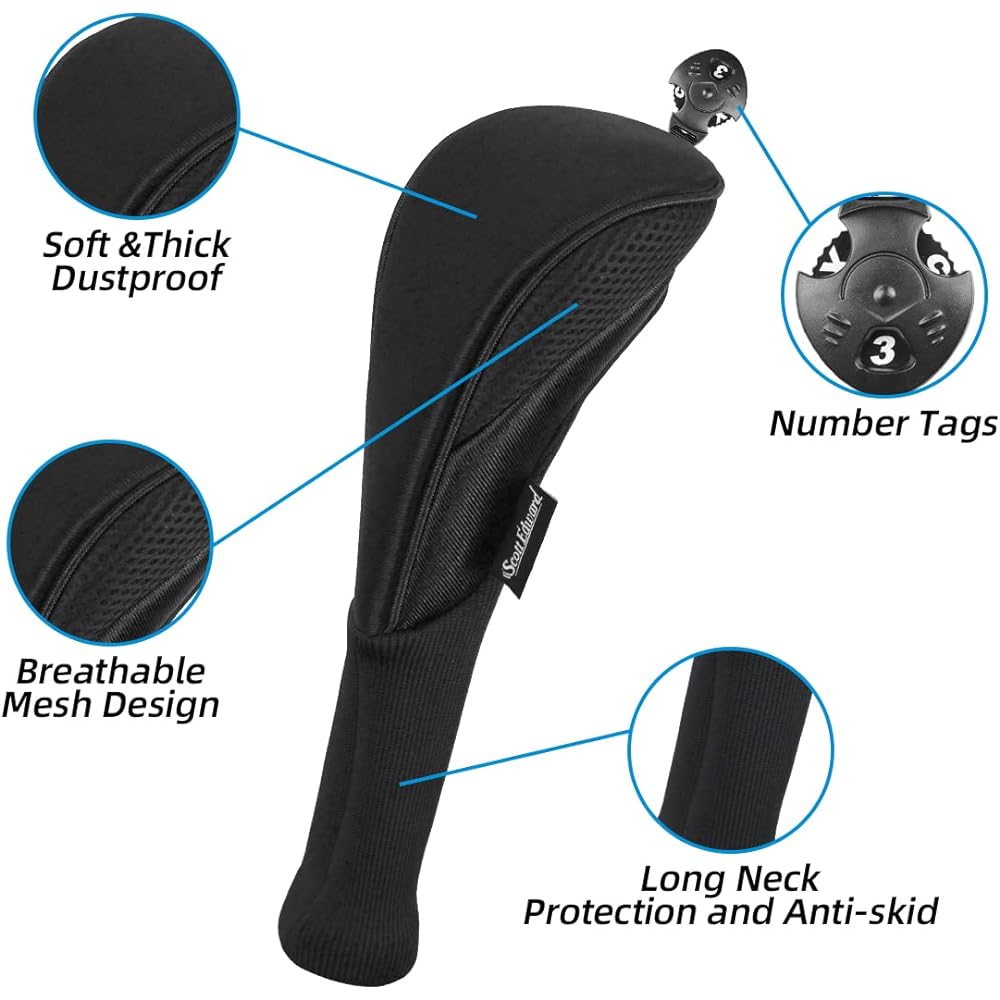 Scott Edward golf club head covers apply to Lane Woods driver mixed type, 3 long neck mesh golf club head covers with replaceable number labels