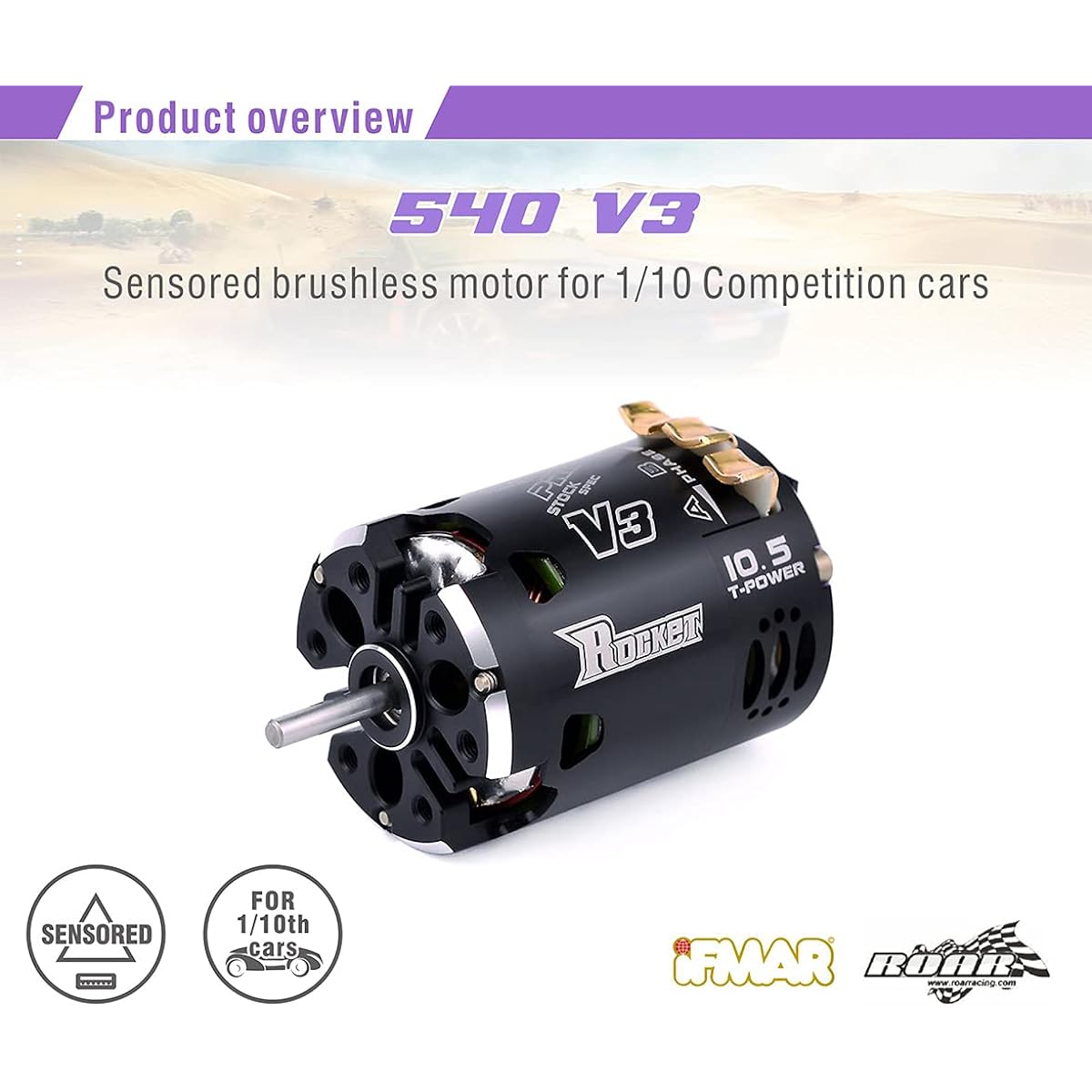 Rocket 540 V3 Sensored Brushless Motor 10.5T Modified for 1/10 RC Racing Car Truck Crawler