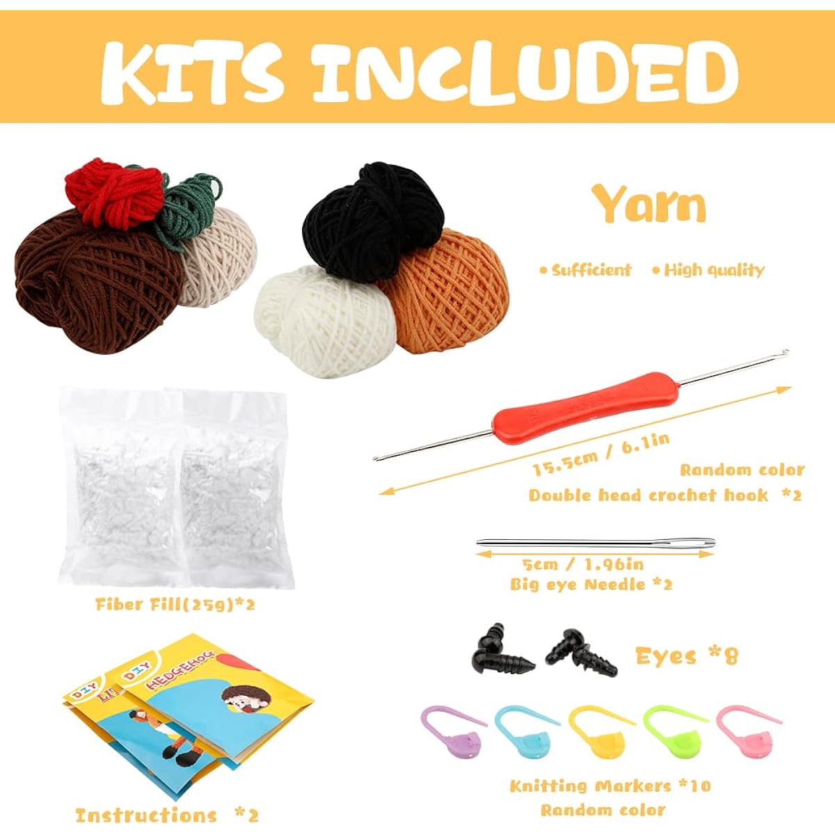 Animal Crochet Kit for Beginners Crochet Starter Set with Step-by-Step Instructions Crochet Yarn Crochet Hooks Stitch Markers Knitting Needles Compact Crochet Kit for Knitting Lovers