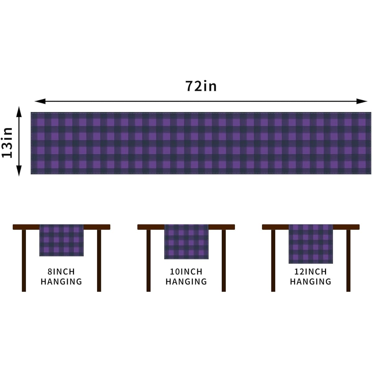 Linen Watercolor Purple Black Buffalo Check Plaid Table Runner Gingham Tablecloth Farmhouse Fall Halloween Home Kitchen Table Decoration - 13" x 72" (Purple and Black)