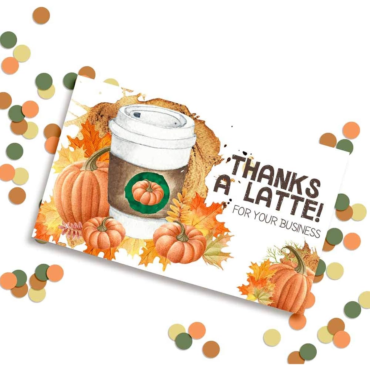 AmandaCreation Funny Thank You Latte Pumpkin Spice Coffee Theme Thank You Customer Package Inserts 2" x 3.5" Single Sided Insert Cards, 100 Count