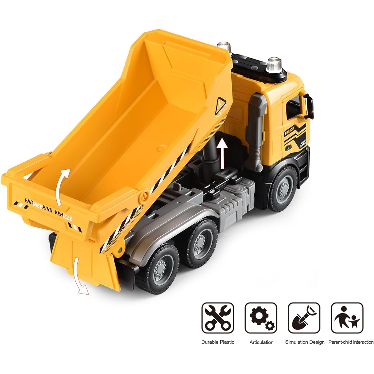 WEMOKA Dump Truck Toy with Moving Parts, 11" Dump Truck for Boys Age 4-7, Construction Truck Toy with Lights and Sounds, Sand Truck Toy for Boys Girls Kids (Dump Truck)