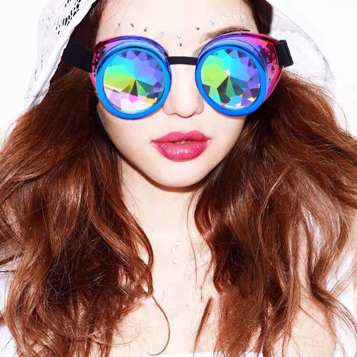 Hallwayee Steampunk Kaleidoscope Goggles Retro Rave Rainbow Crystal Lens Glasses Cosplay Festival Accessories