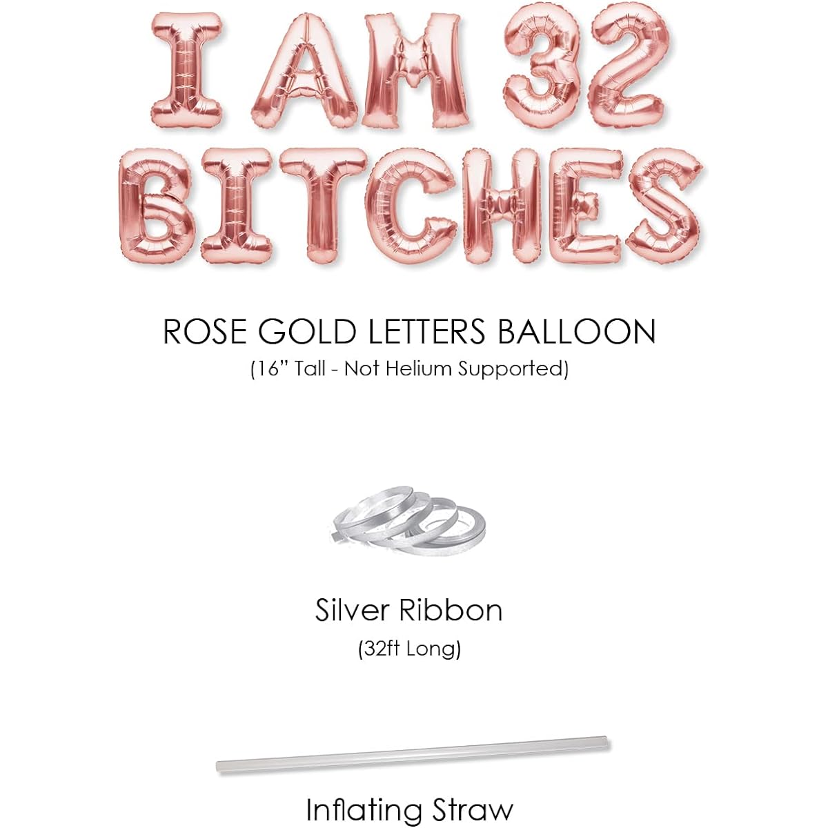 PartyForever I AM 32 BITCHES Balloon Banner Rose Gold 32nd Birthday Party Decorations Sign
