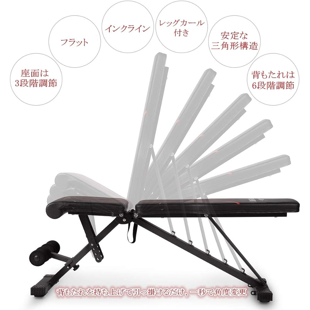 FLYBIRD Training Bench, Incline Bench, Adjustable Flat Bench, Adjustable, Easy Angle Adjustment, No Assembly Required, Foldable, Convenient Storage, Sit-up, Load Capacity 270KG, Muscle Training, Home Use, Japanese Instruction Manual