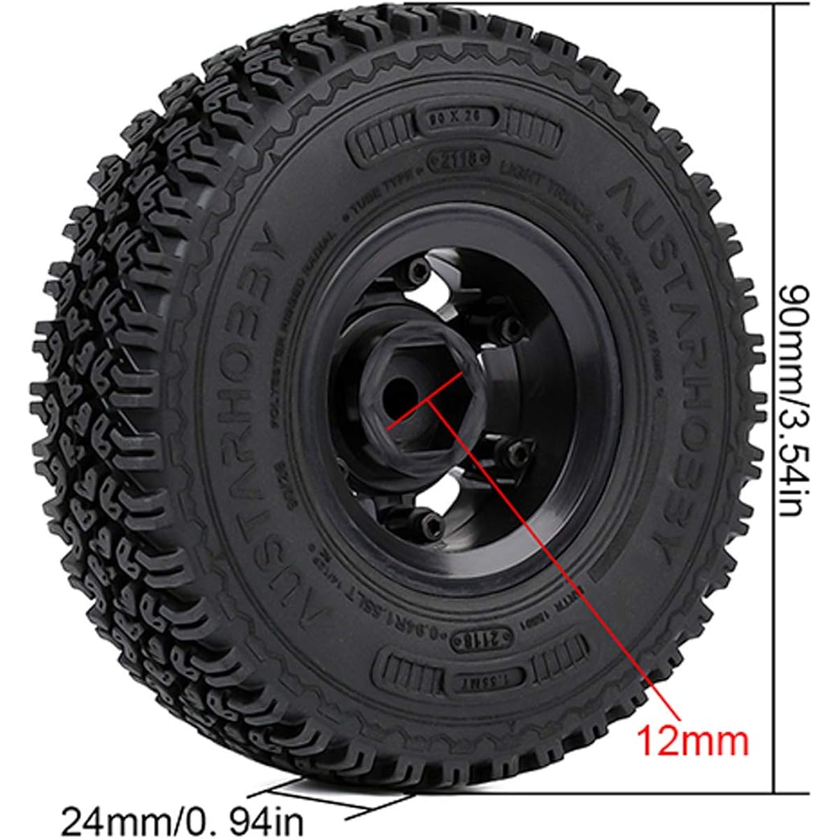 WONFAST RC Car 1.55" Beadlock Plastic Wheel Rim Rubber Tire 4pcs/Set 1/10 RC Crawler Car Axial AX90069 D90 TF2 Tamiya CC01 LC70 (Black)