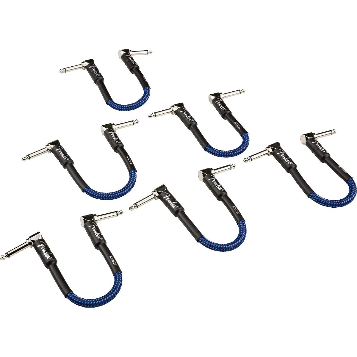 Fender 6" Professional Patch Cables Right Angle Blue Tweed 6 Pack