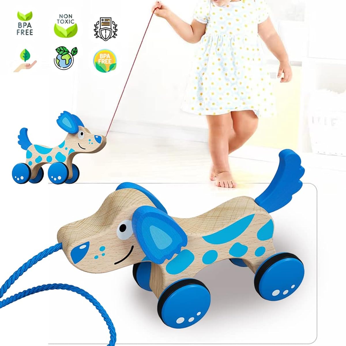 Montessori Toddler Pull Toys Pull Along Walking Toys Wooden Pull Dog Toys for Babies Toddlers 12 Months Toys Pull