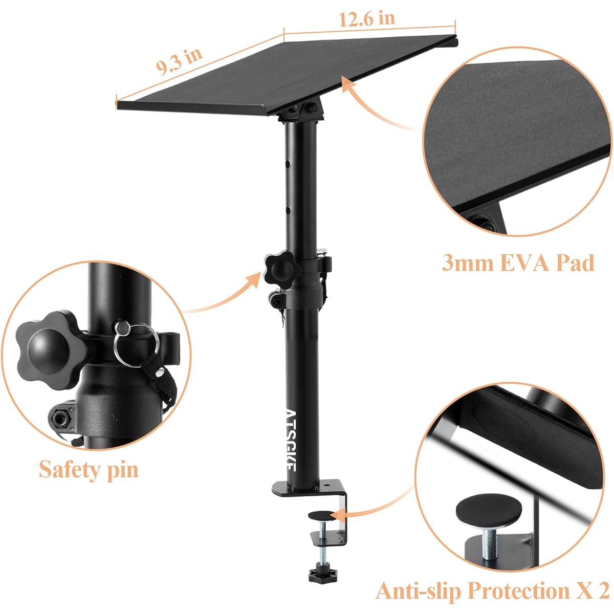 Atsgke Desktop Speaker Stand Set of 2 Studio Monitor Stand Desktop Clamp Studio Speaker Stand Adjustable Height
