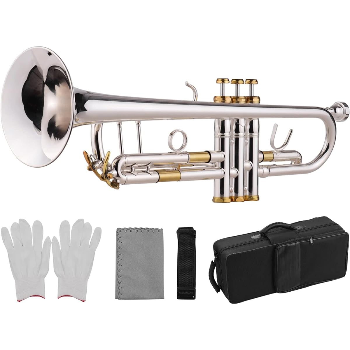 Adjacent BB Trumpet Brass Material Silver Plated Surface Wind Instrument