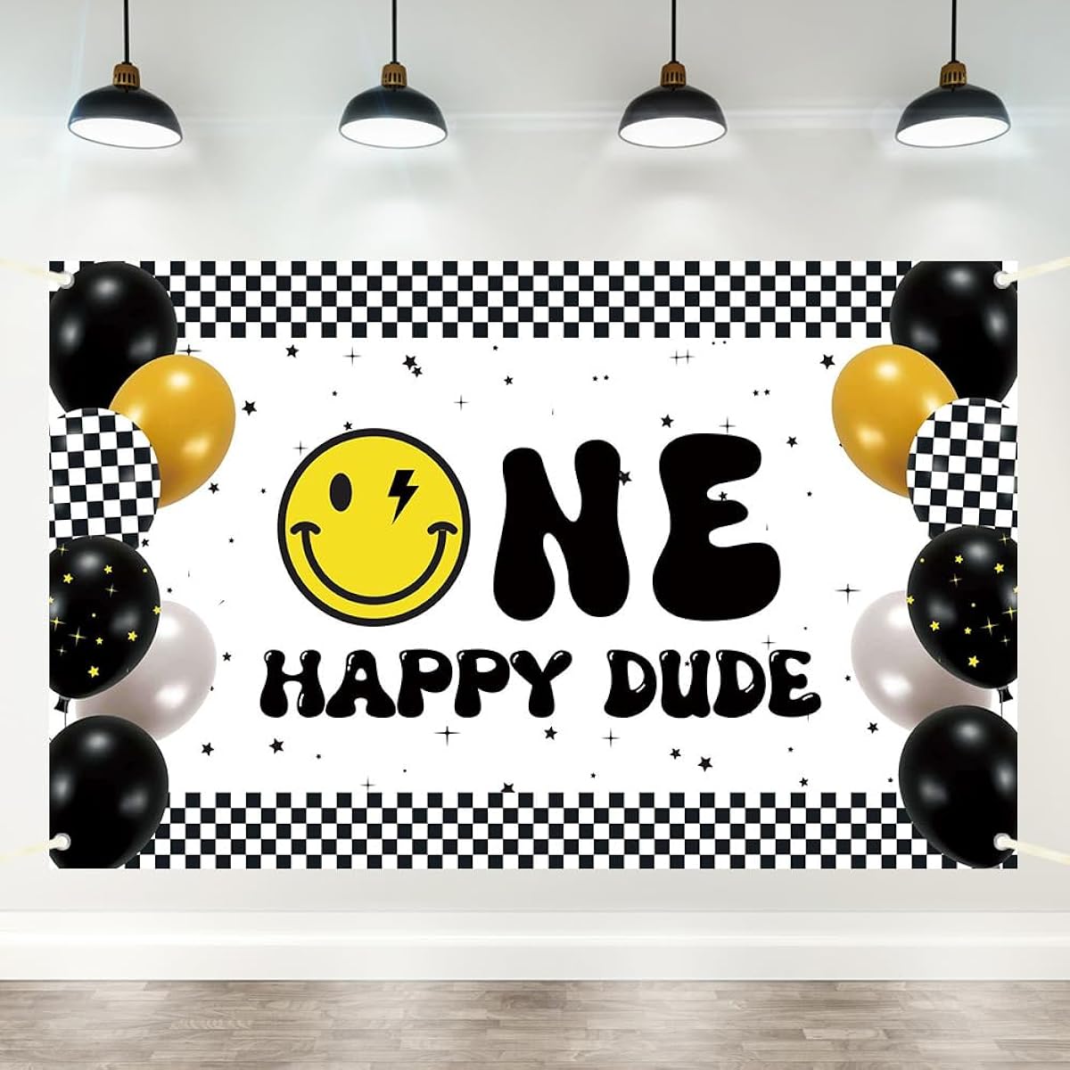Hilioens 71" x 43" One Happy Dude Boy Banner Backdrop Smiley Face Boy 1st Birthday Background for Photo Balloons Boy First Birthday Party Supplies
