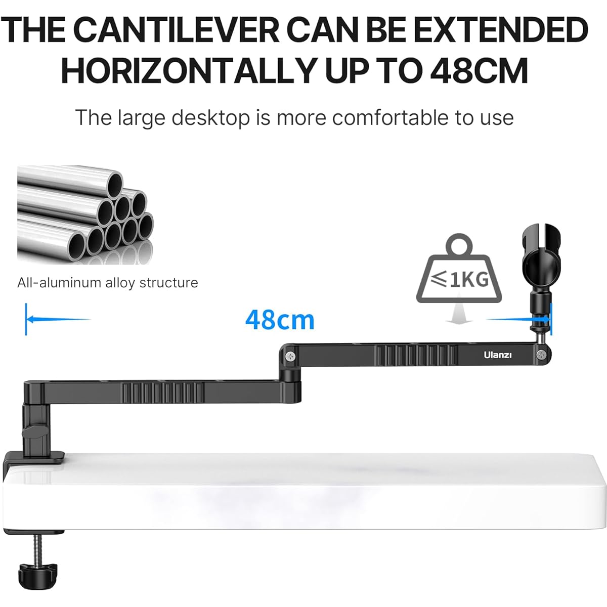 Upgrade ULANZI LS26 Thin Microphone Arm Aluminum 360° Rotatable Foldable Microphone Low Arm Desk Mount for Podcast/Streaming/Game/Radio Studio with Mic Clip 1/4" 3/8" 5/8" Thread Compatible with Most Microphones