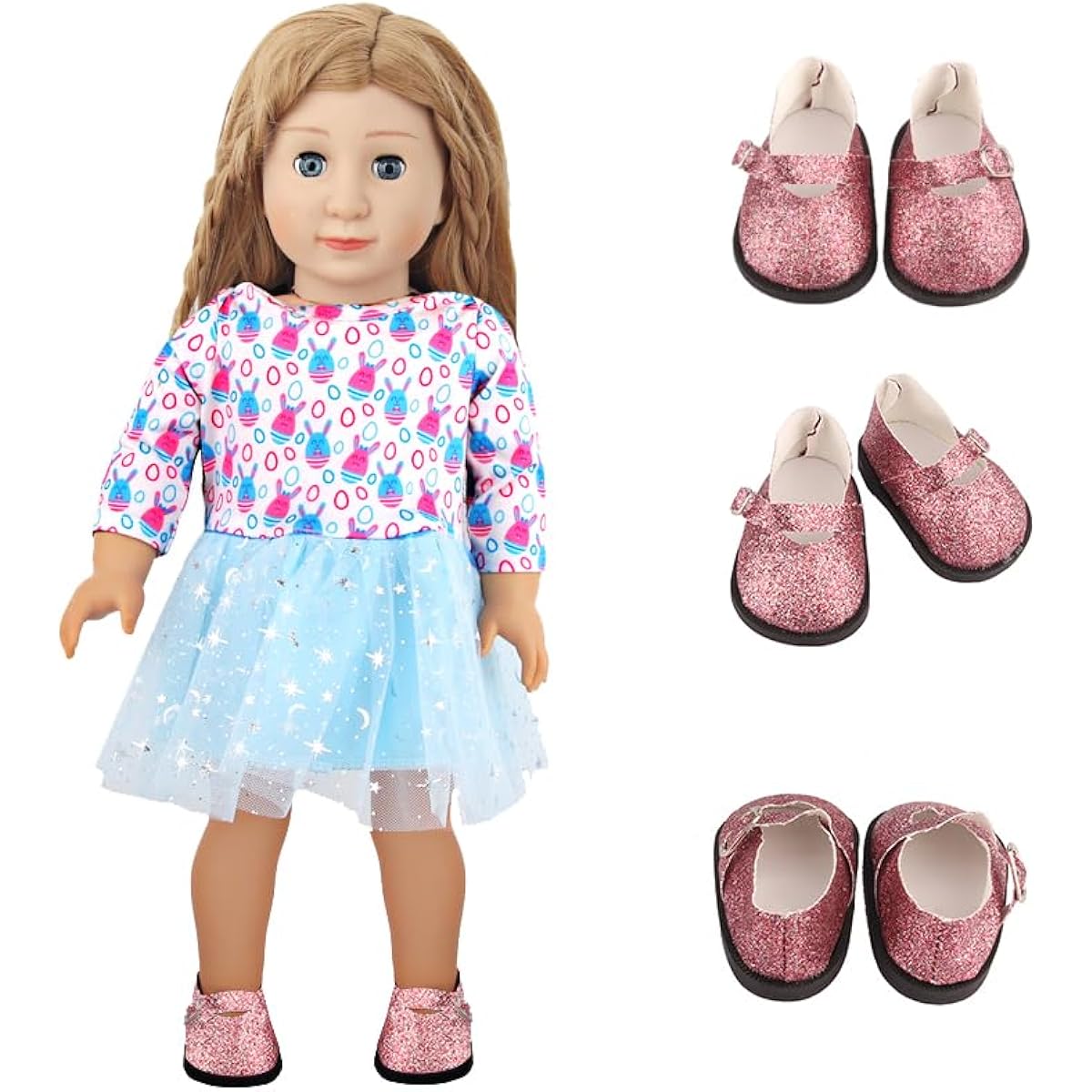 7 Pairs of AugFrog 18" Doll Shoes. Shoes for 18" American Girl Dolls, Our Generation Dolls, My Life Dolls. Perfect gift for girls with 18" dolls.