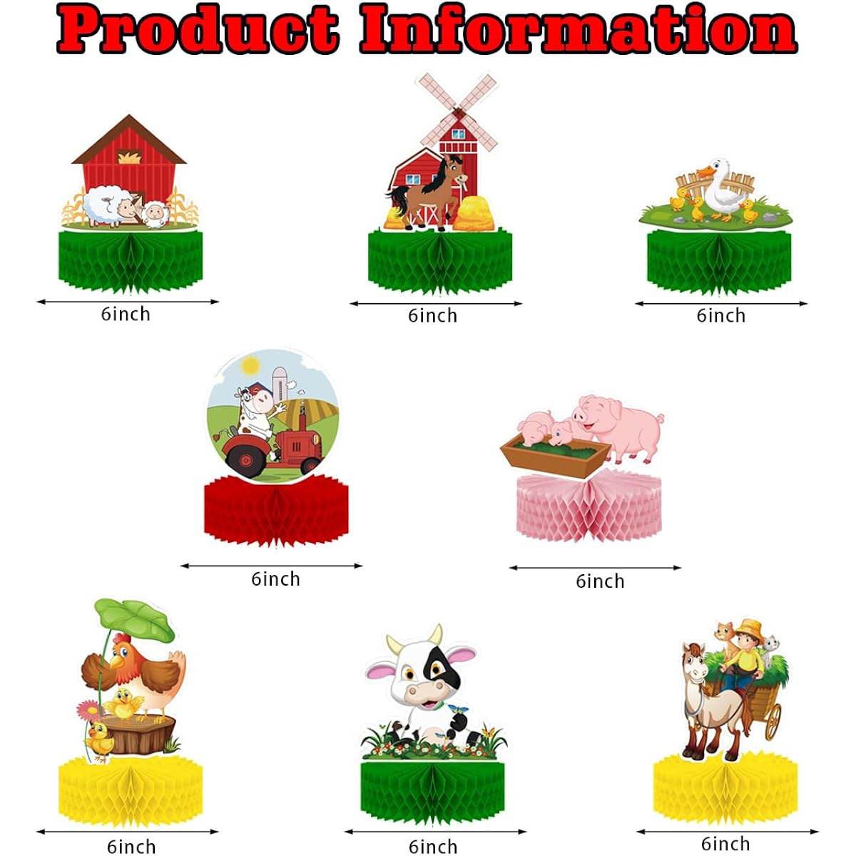 8pcs Farm Animal Honeycomb Centerpieces Farm Theme Birthday Party Decorations Supplies Farm Animal Centerpieces Table Decorations Indoor Outdoor Farm Decorations