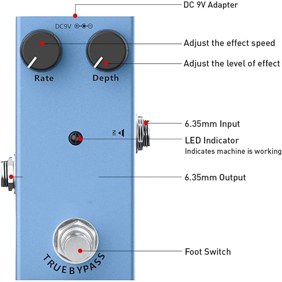 Guitar Effector Guitar Effect Pedal Rate Knob Mini Single Pedal Overdrive (Color: Blue, Size: 9.2 x 4.2x 52cm)