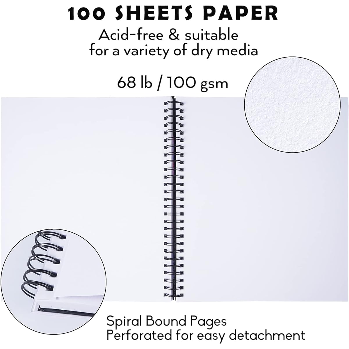 Conda 11" x 14" Double-Sided Hardcover Sketchbook Spiral Sketch Pad with Durable Acid-Free Drawing Paper - Perfect for Kids & Adults