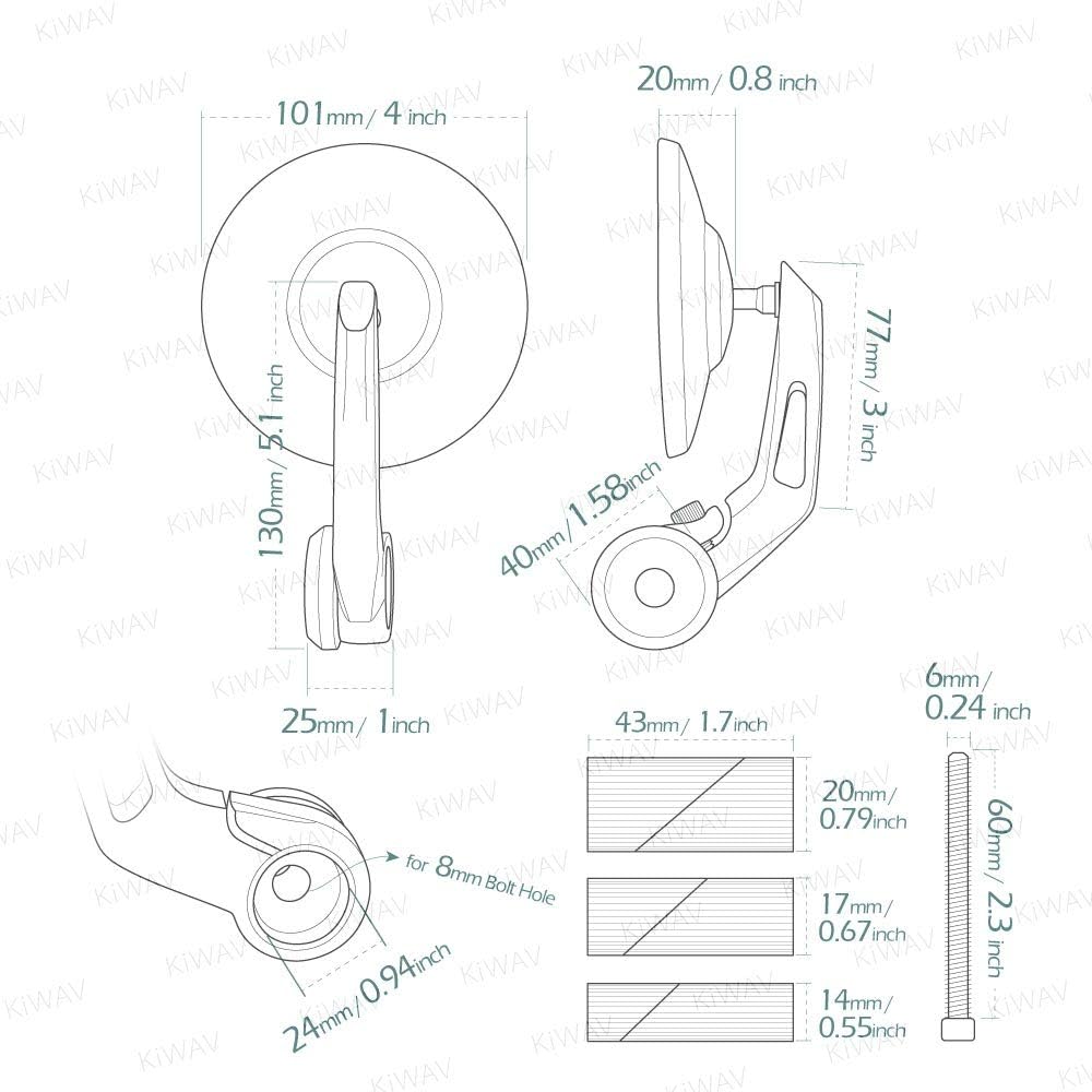 KiWAV Bar End Mirror Bob Black Can be installed on 7/8, 1, 1-1/4 inch hollow handles (inner diameter 14-24mm compatible) Left and right set