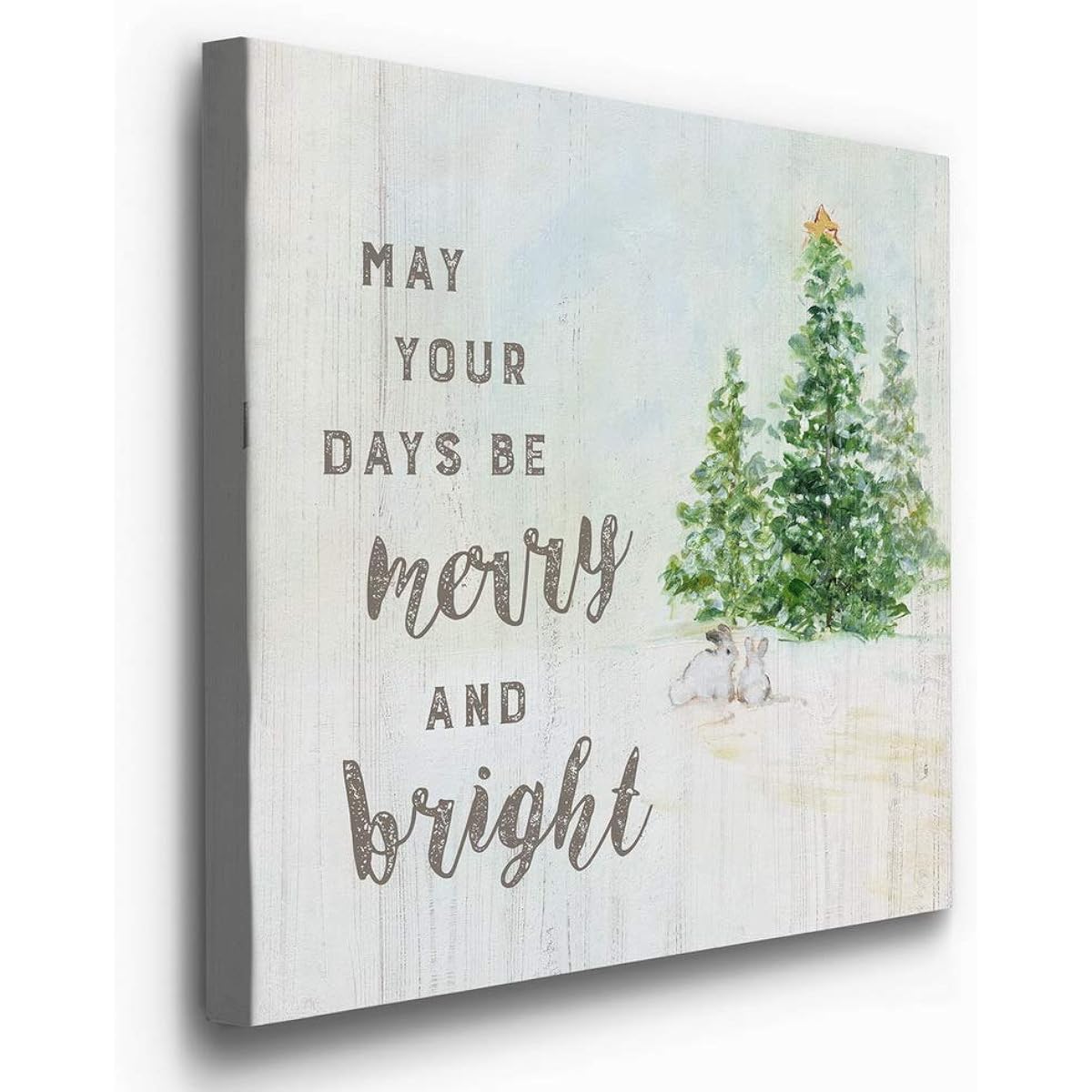Renditions Gallery Merry & Bright Wall Art, Charming Christmas & Winter Artwork, Festive Faux Wood Design, Premium Gallery Wrapped Canvas Decor, Ready to Hang, 32" H x 32" W Made in the USA
