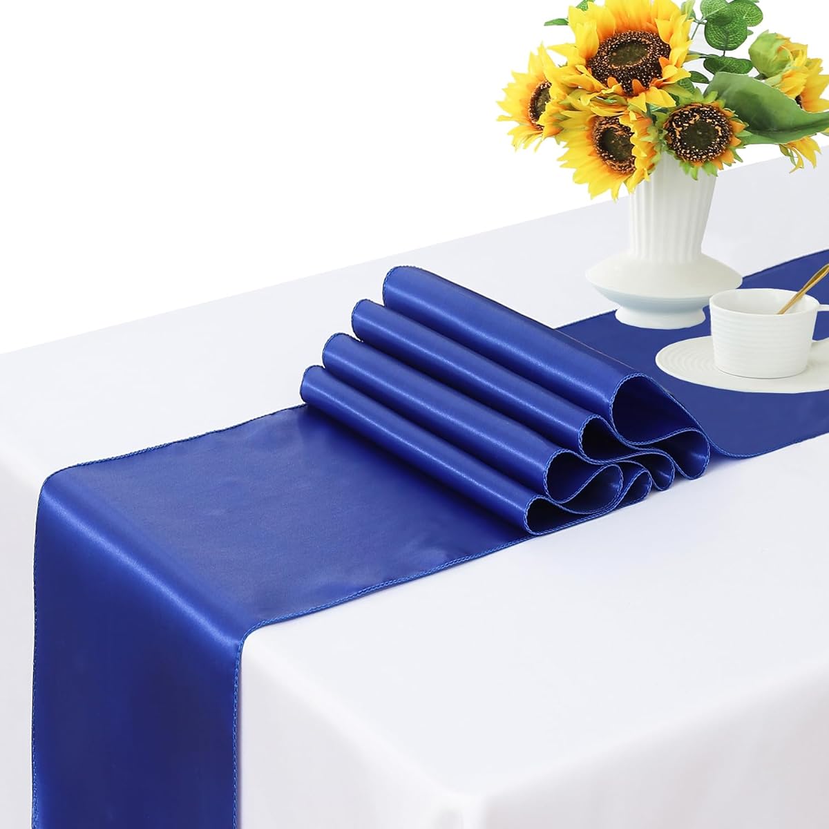 WENSINL Royal Blue Table Runners, Pack of 10 Satin Table Runners, 12" x 108" Long, Perfect for Wedding Party Birthday Meeting Event Decorations