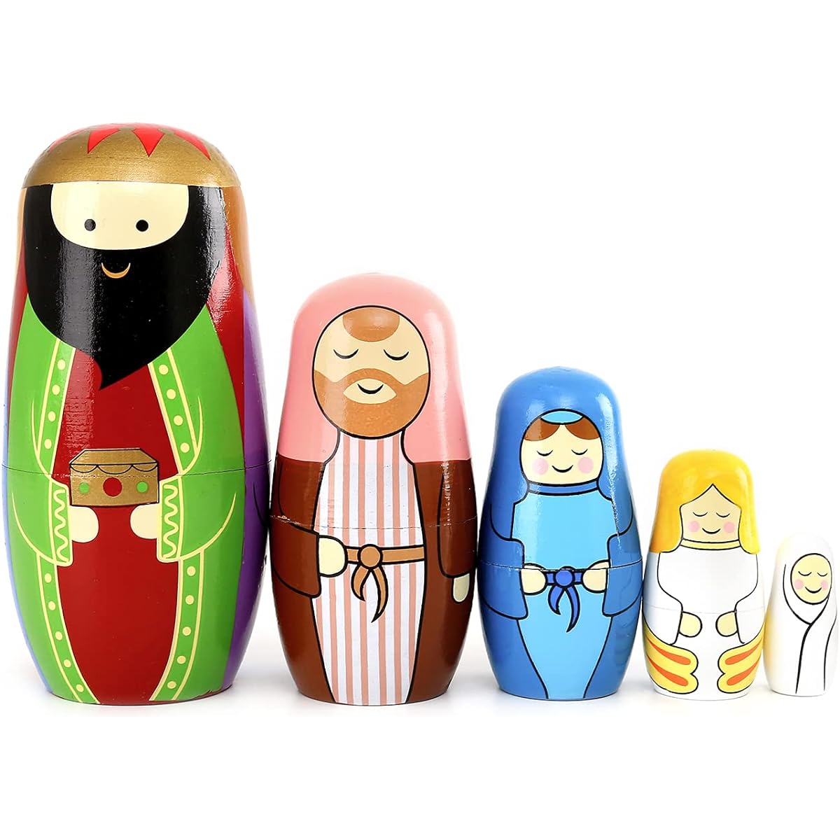 Bgraamiens Nesting Dolls Russian Matryoshka Wooden Stacking Dolls for Children Handmade Toys (Holy Family)