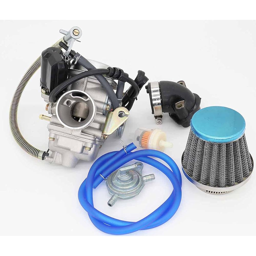 150cc GY6 Carburetor Air Filter Intake Manifold Replacement for GY6 4 Stroke Engine Electric Choke Motorcycle Scooter 152QMJ 157QMI (with Vacuum Fuel Pump, Hose Tube Line)
