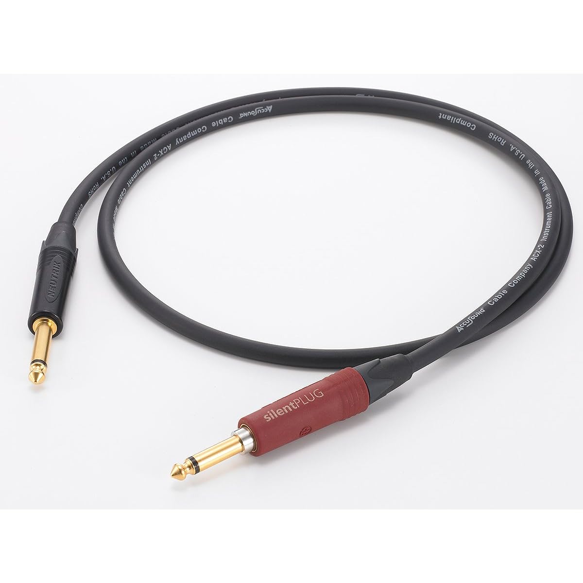Accusound ACX2 Instrument Cable (Shielded Cable for Guitar/Bass) | ACX2S-SS NEUTRIK NP2X-AU-SILENT Silent Plug Straight Plug Model (25' (7.6m))