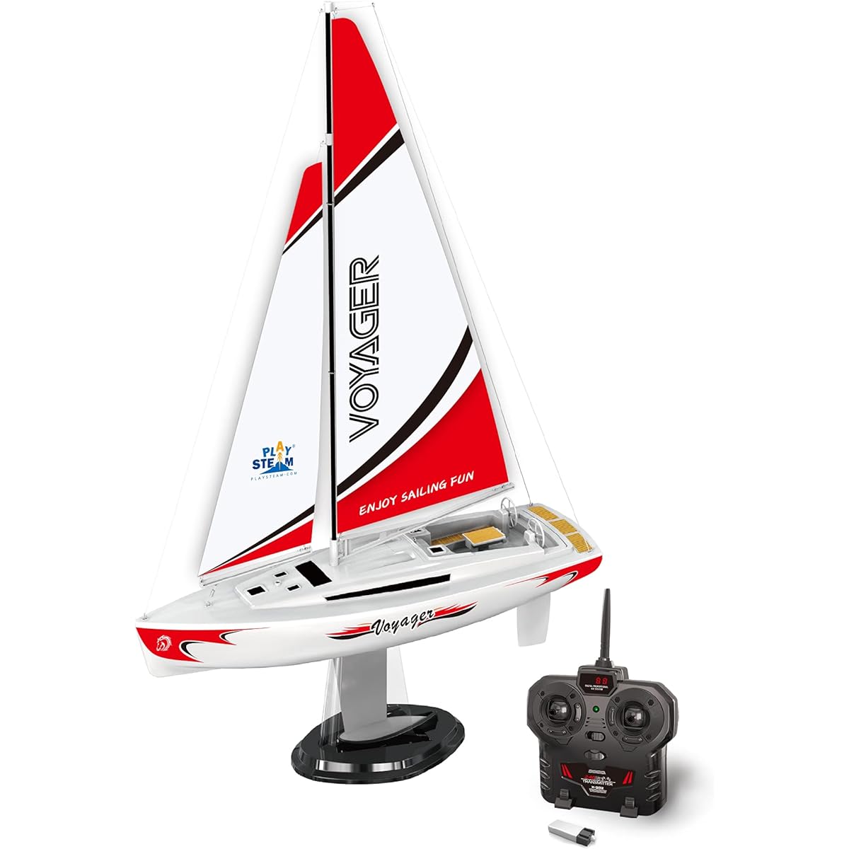 PLAYSTEAM Mini Voyager 280 RC Controlled Wind Powered Yacht Red 14" Tall