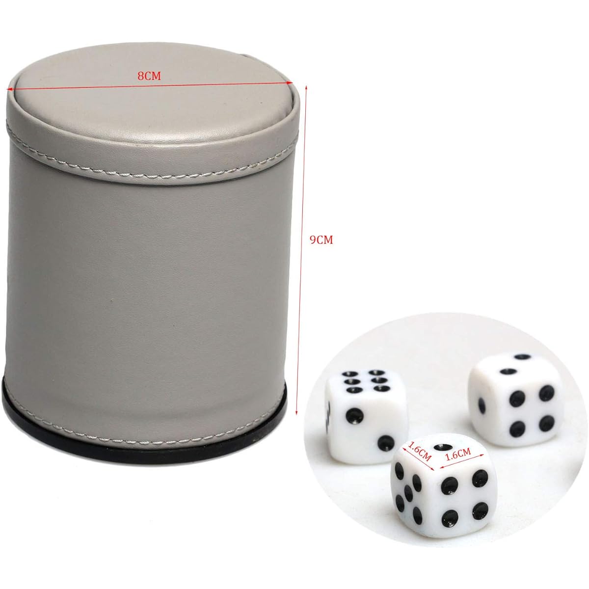 Leatherette Dice Cup Set Felt Lined 16mm Dot Dice Shaker for Yahtzee Bar Party Dice Game - Grey 2 Pack