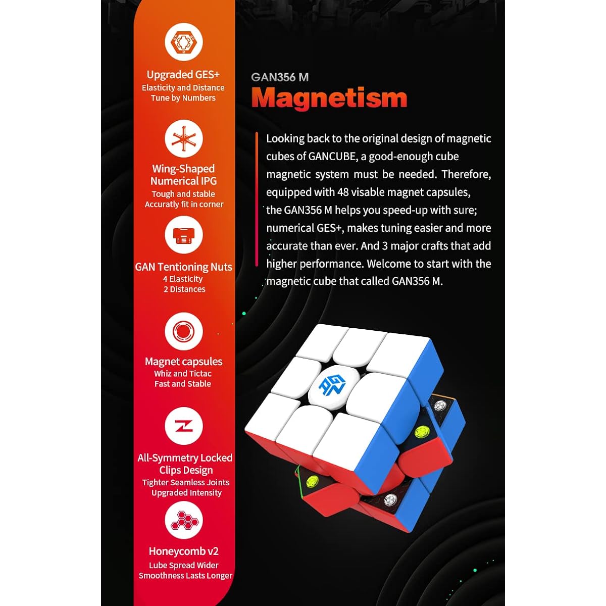 FUNNXYZ GAN 356 M 3x3 Magnetic Speed Cube Gun 356M Magic Cube with Extra GES Guncube Stickerless (Ver.2020)