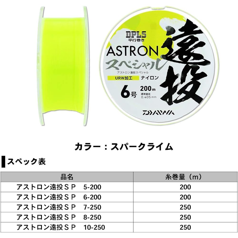DAIWA Nylon Line Astron Long Throw Special No. 5-10 200m Spark Lime