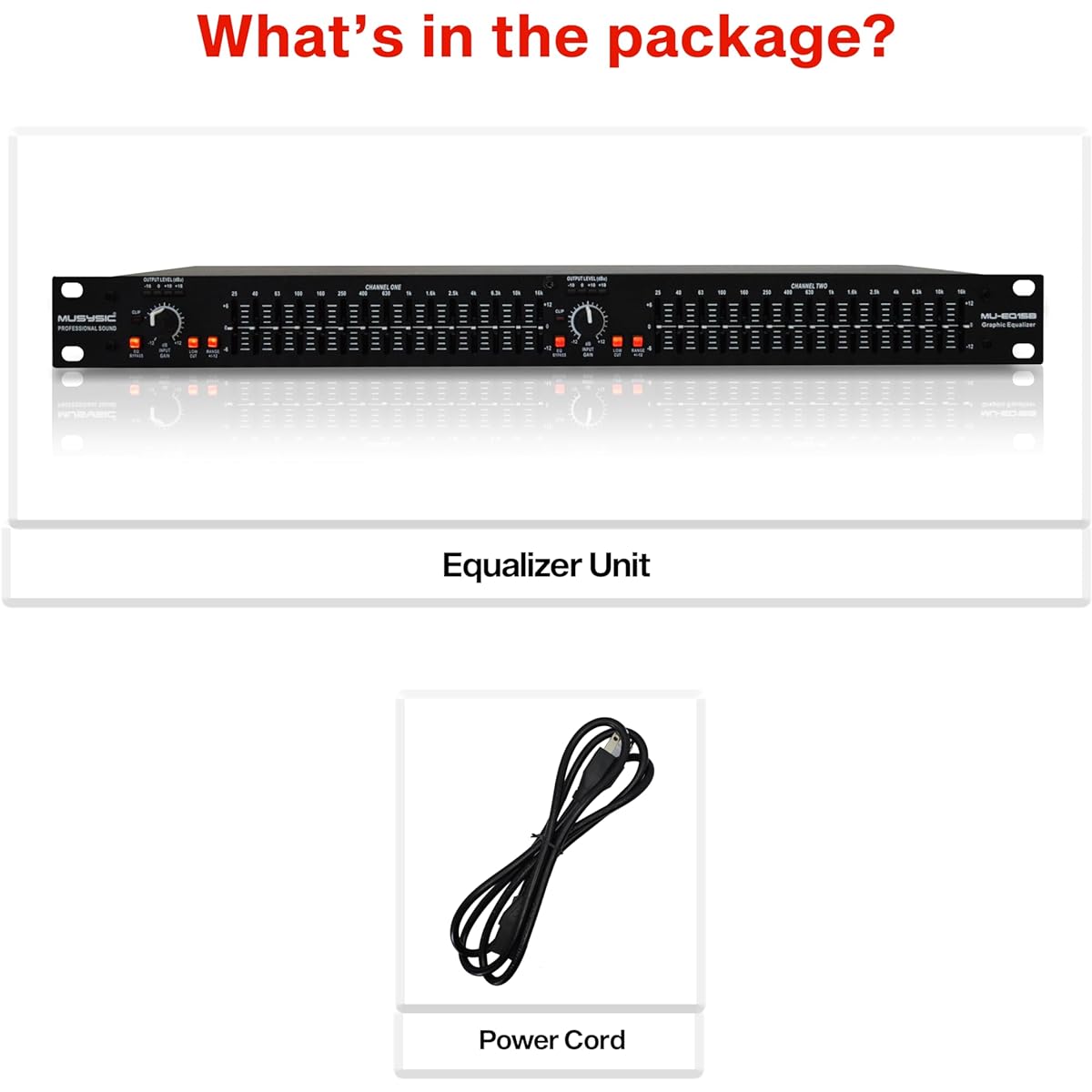 MUSYSIC MU-EQ15B Professional Dual 15 Band Stereo Graphic Digital Equalizer
