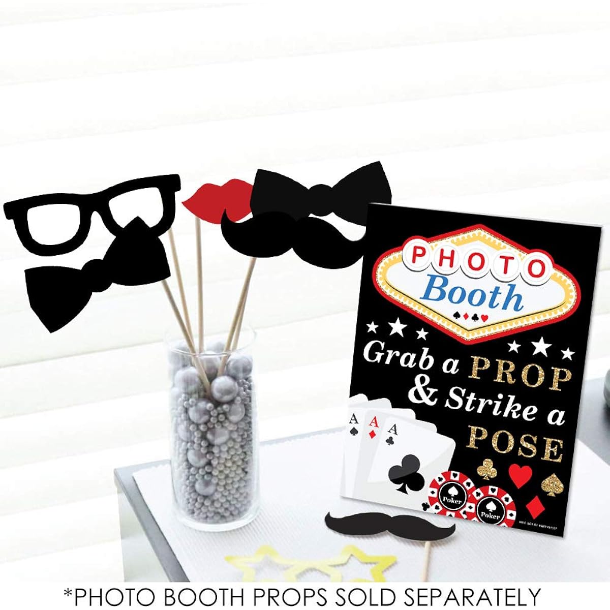 Big Dot of Happiness Las Vegas Photo Booth Sign, Casino Party Decorations, Printed on Durable Plastic Material, 10.5 x 13.75 Inch, 1 Sign with Stand