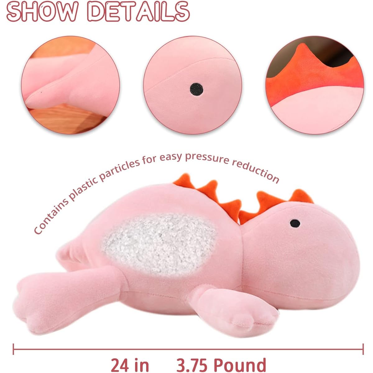 Weighted Plush Dinosaur, 24 inch, 3.5 lbs Plush Weighted Animal Dinosaur Throw Pillow.