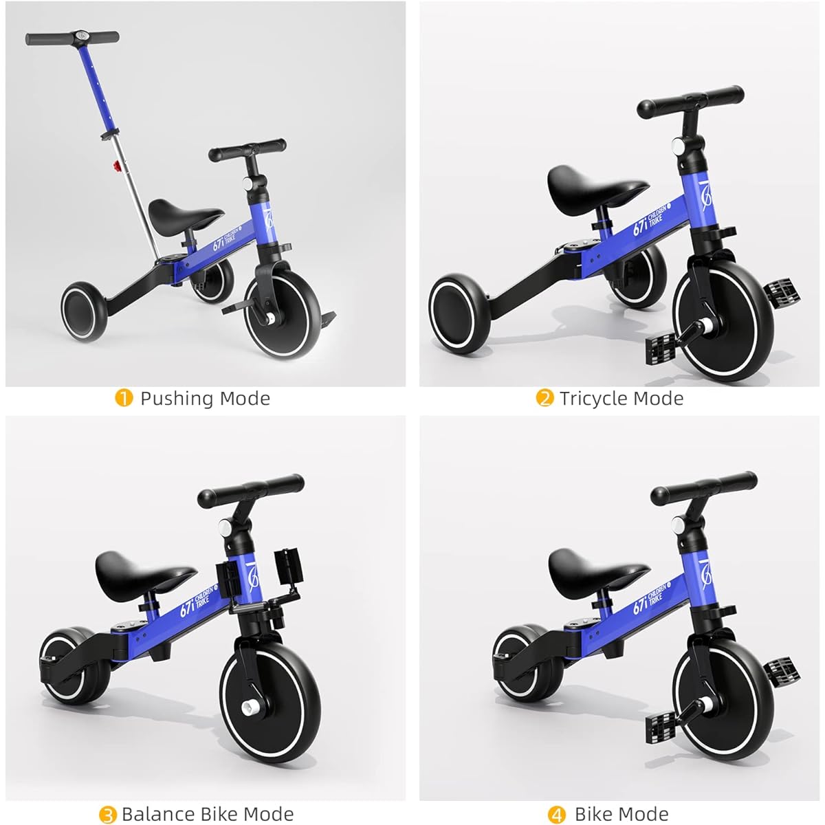 67i Tricycle for 1-3 Years Old Toddler Tricycle with Push Handle for 1-3 Years Old Trike Toddler Push Handle for Boys Girls Kids Push Trike Toddler Bike with Adjustable Seat and Handle (Blue with Handle)