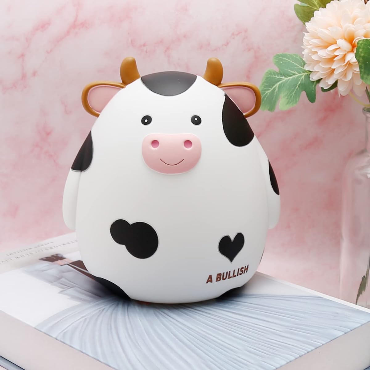 Lidscura Coin Piggy Bank Kids Cow Piggy Bank Boys Girls Adults Piggy Bank Cute Animal Large Capacity Piggy Bank with Opening White