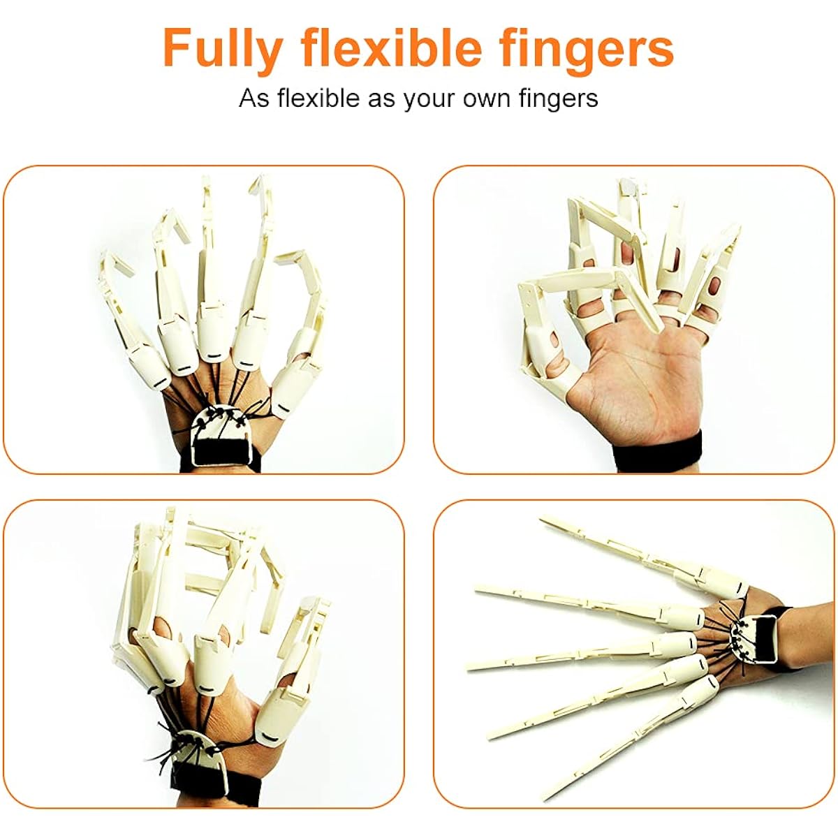 Articulated Finger Extension Toy Scary Skeleton Hand Groove Witch Ghost Toy Halloween Party Decoration Accessories (Pair-White)