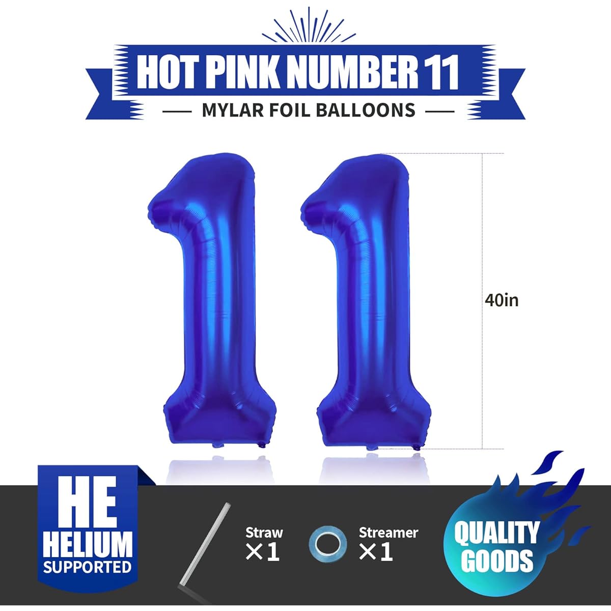 Big Hot Blue 11 Balloons Number 40 Inch | Blue Number 11 Birthday Balloons 11th Birthday Decorations for Girls Daughters | 11 Number Balloons 11th Birthday Gift Decoration Anniversary