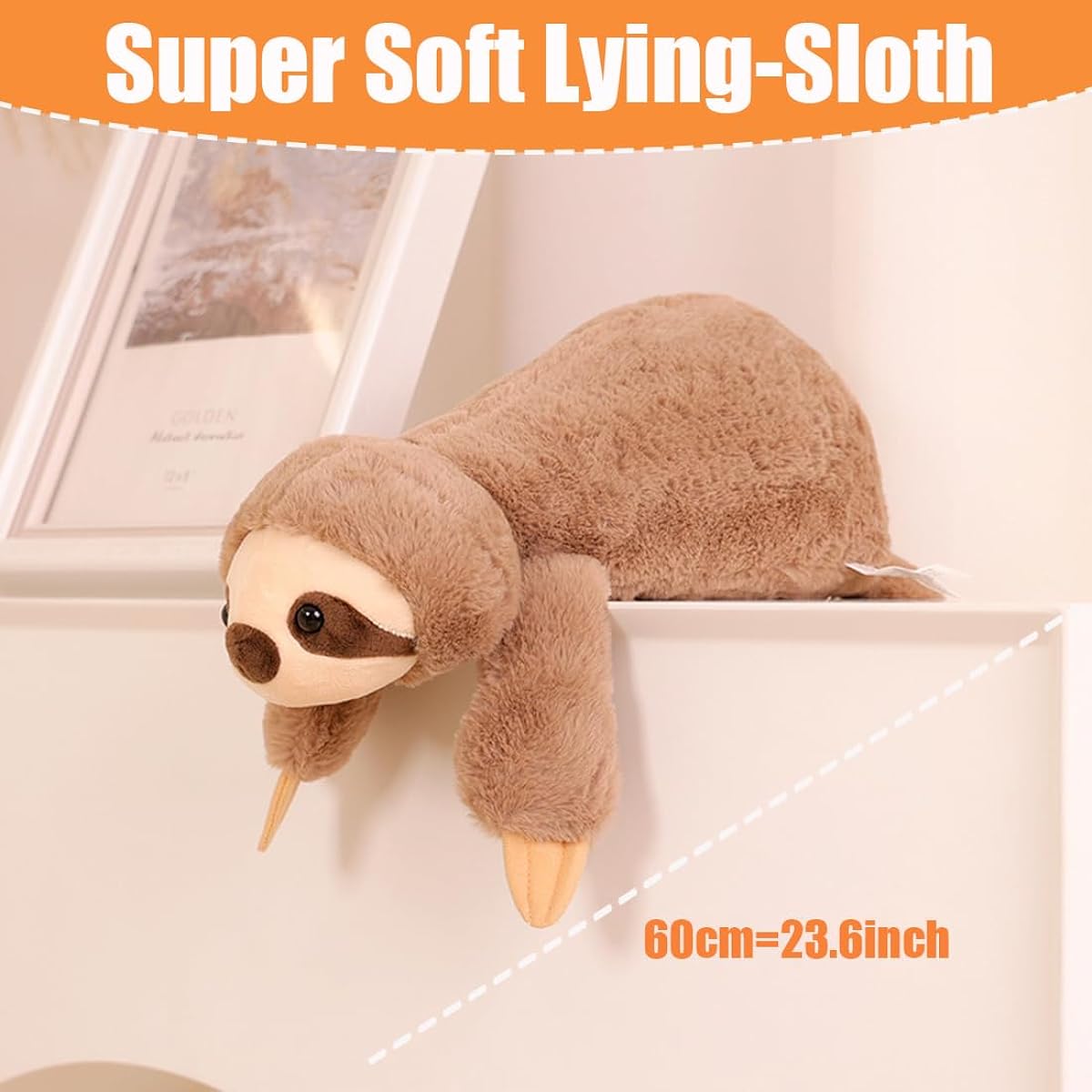 ELAINREN Fluffy Three Toed Sloth Plush Toy, Super Soft Sloth Pillow, Lifelike Brown Sloth Stuffed Animal, Cute Big Sloth Plush Animal Toy Gift for Kids Boys Girls Christmas Birthday/23.6inch