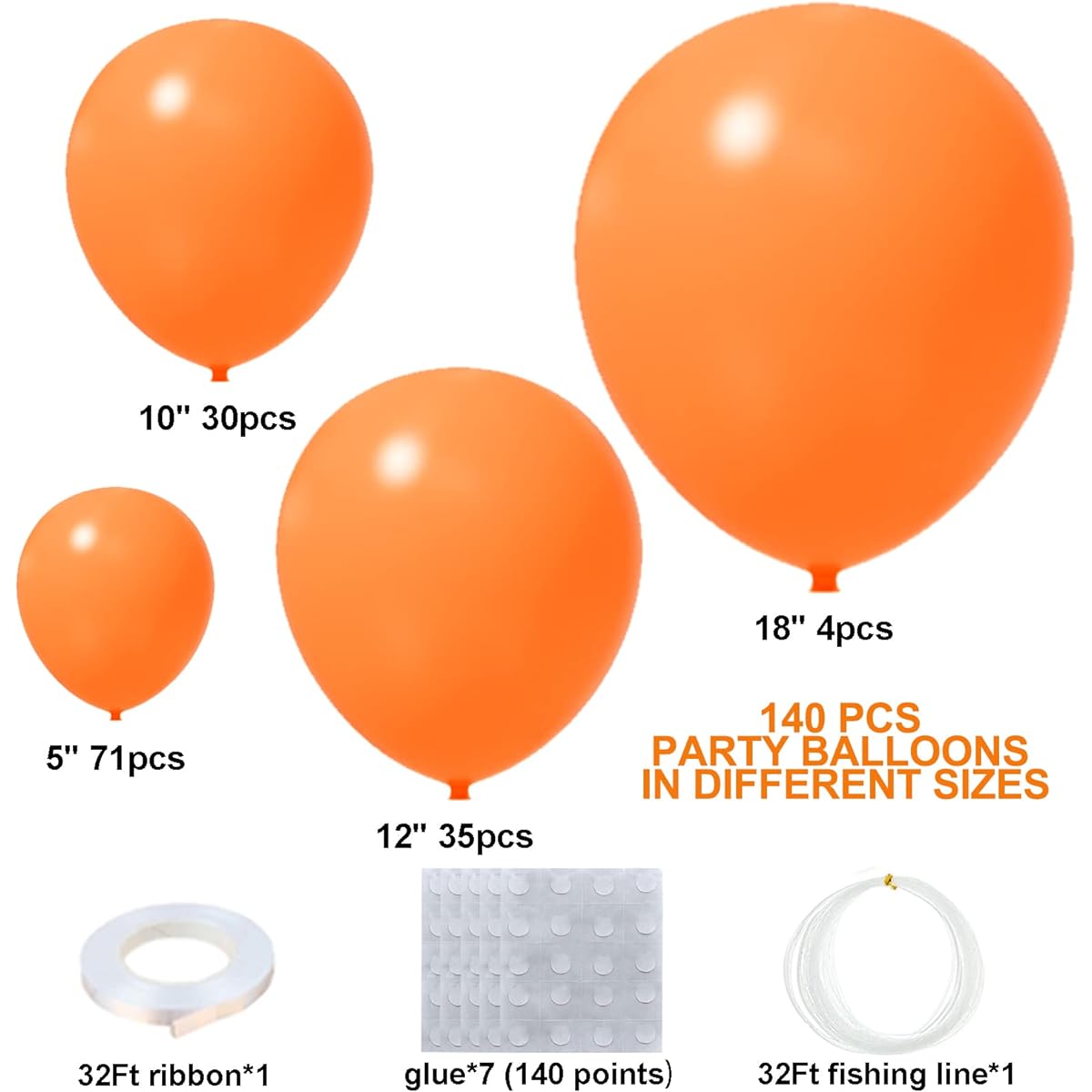 140 Pieces Bright Orange Balloons Orange Balloon Garland Arch Kit 5/10/12/18 Inch Matte Latex Orange Balloons Baby Shower Birthday Balloons Halloween Thanksgiving Party Fall Decorations