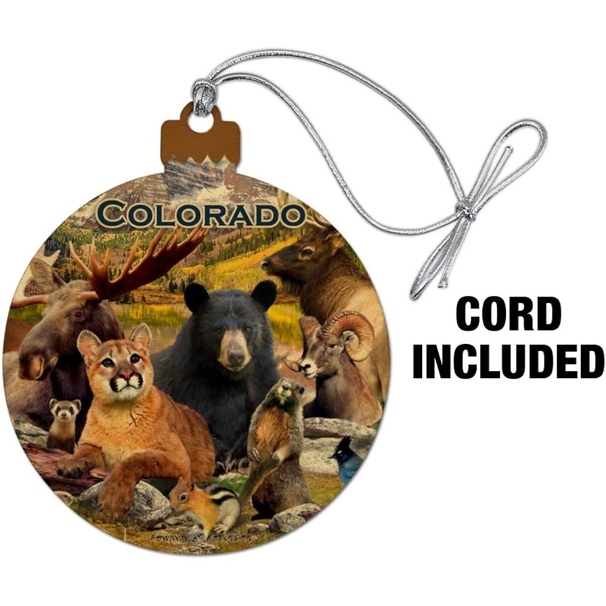 Colorado Mountains Lake Wildlife Animals Beer Moose Elk Cougar Wood Christmas Tree Holiday Ornaments