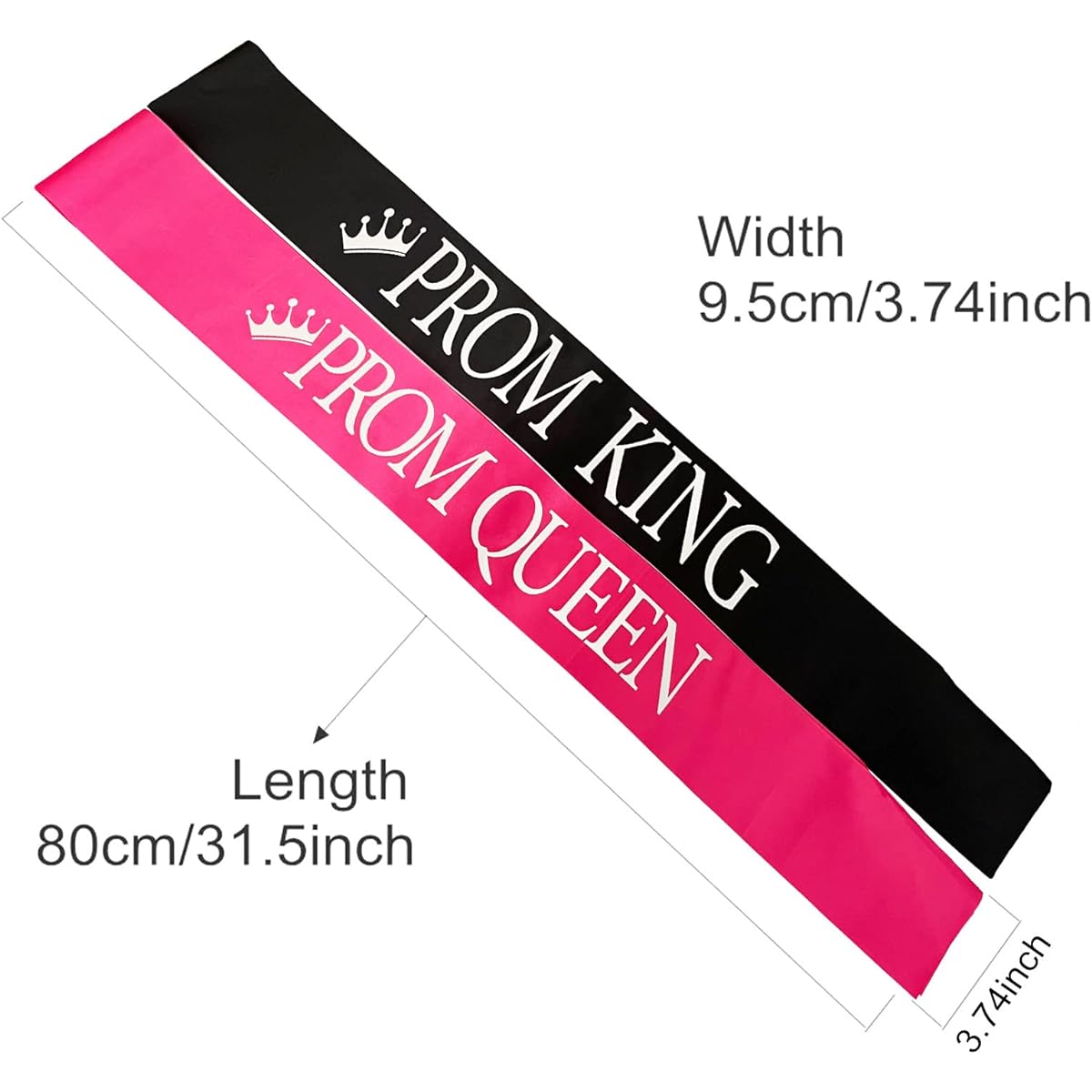 Prom King and Prom Queen Sash Hot Pink and Black Sash with Silver Foil Letters Graduation School Accessories Bachelorette Wedding Bridal Shower Party Favors Decorations