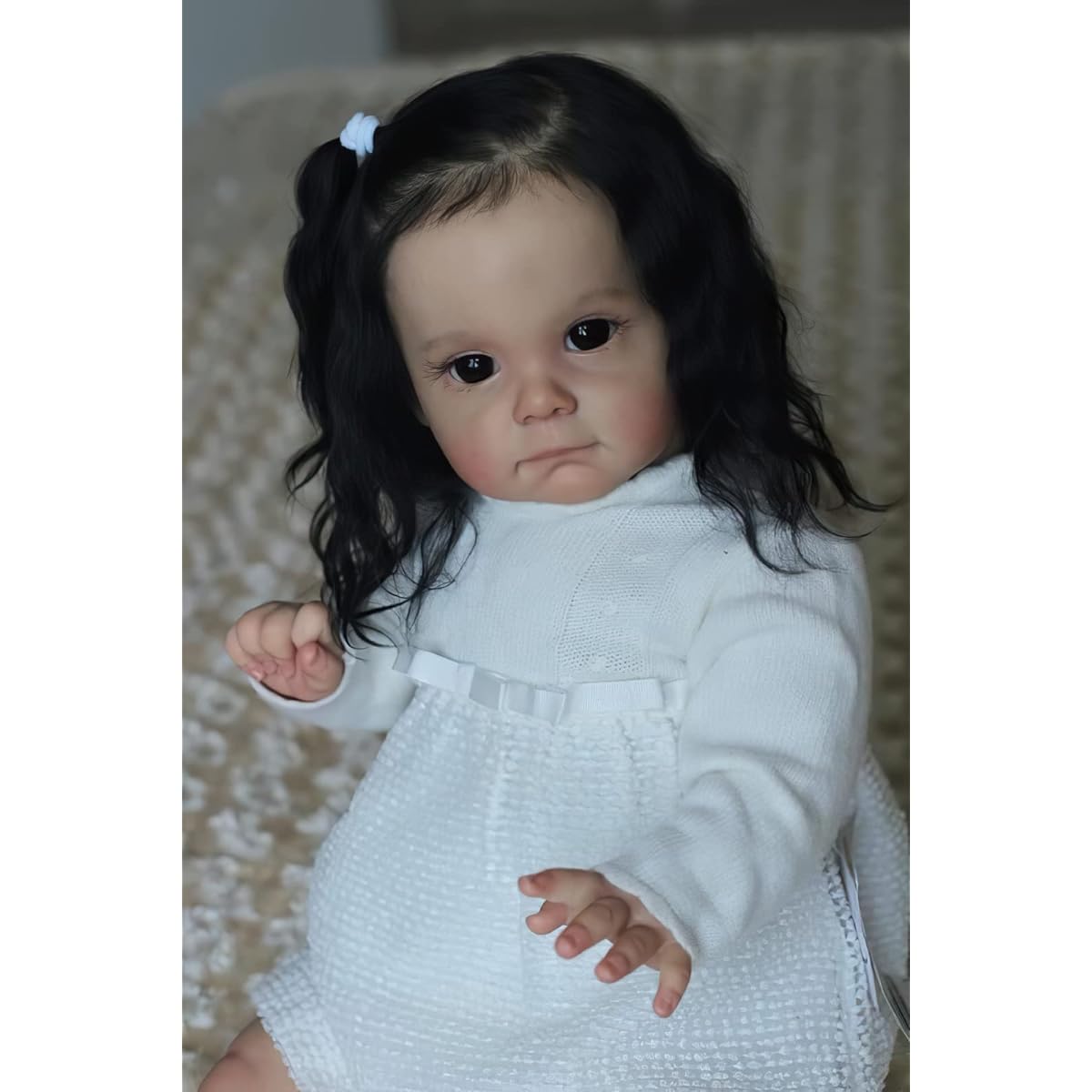 TERABITHIA 24" Cute Giant Size Rooted Black Hair Silicone Vinyl Realistic Reborn Baby Girl Doll Realistic Newborn Toddler Doll Soft to the Touch Weighted Body