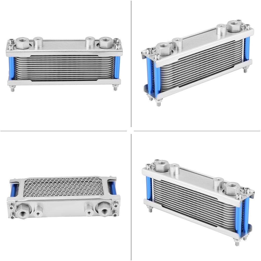 EBTOOLS Oil Cooler 80ml Capacity Motorcycle Engine Oil Radiator M12 x 1.25mm Thread Size Universal Bike Cooling System Kit 200 x 95 x45mm Fits Most Motorcycles, Dirt Bikes, Pit Bikes 50cc 125cc 140cc 150cc 200cc (Silver)