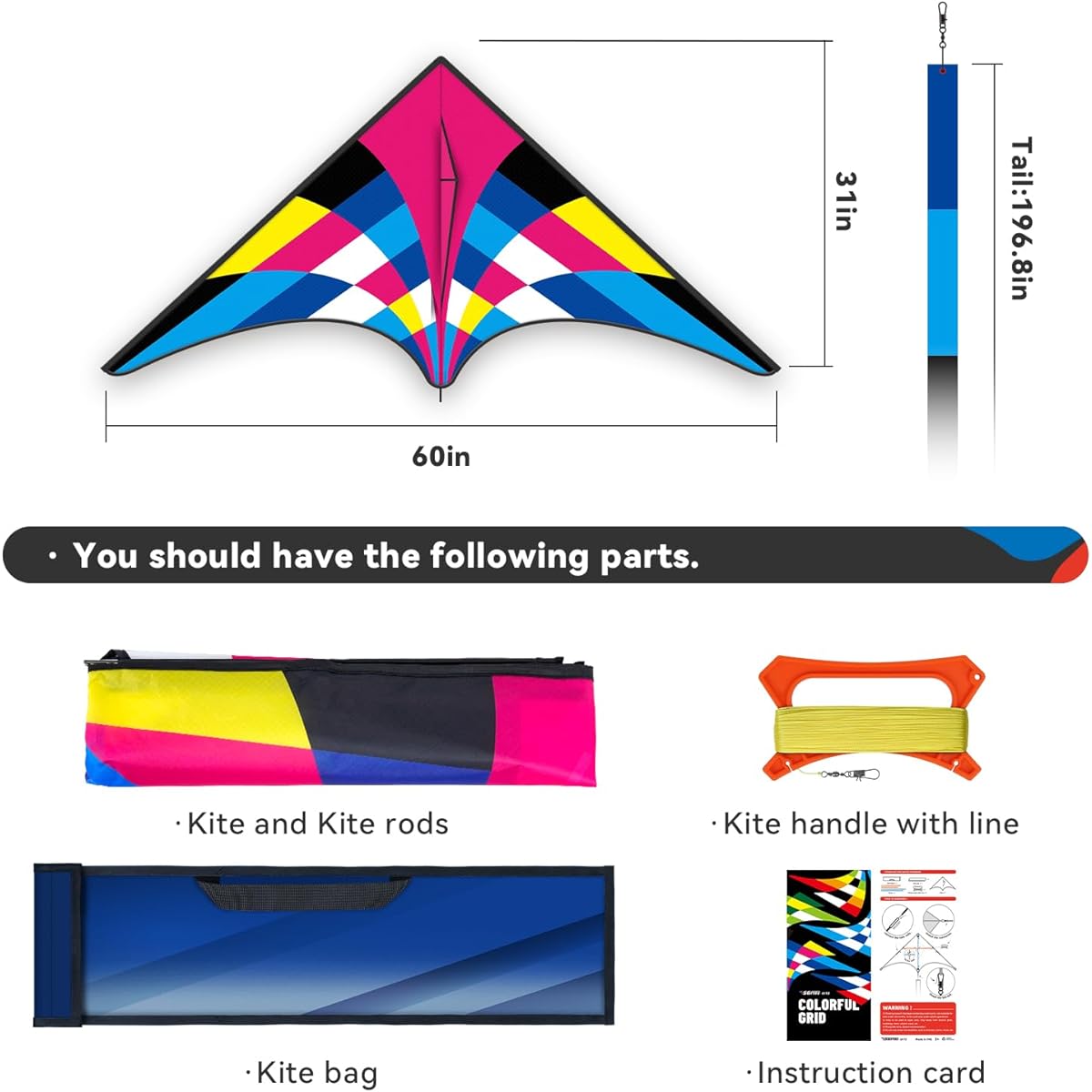 SGftre Kite Easy to Handle Lightweight Fiberglass Rod Suitable for All Ages Popular Delta Design Ready to Fly High Strength Outdoor Activities Large Single Line Kite