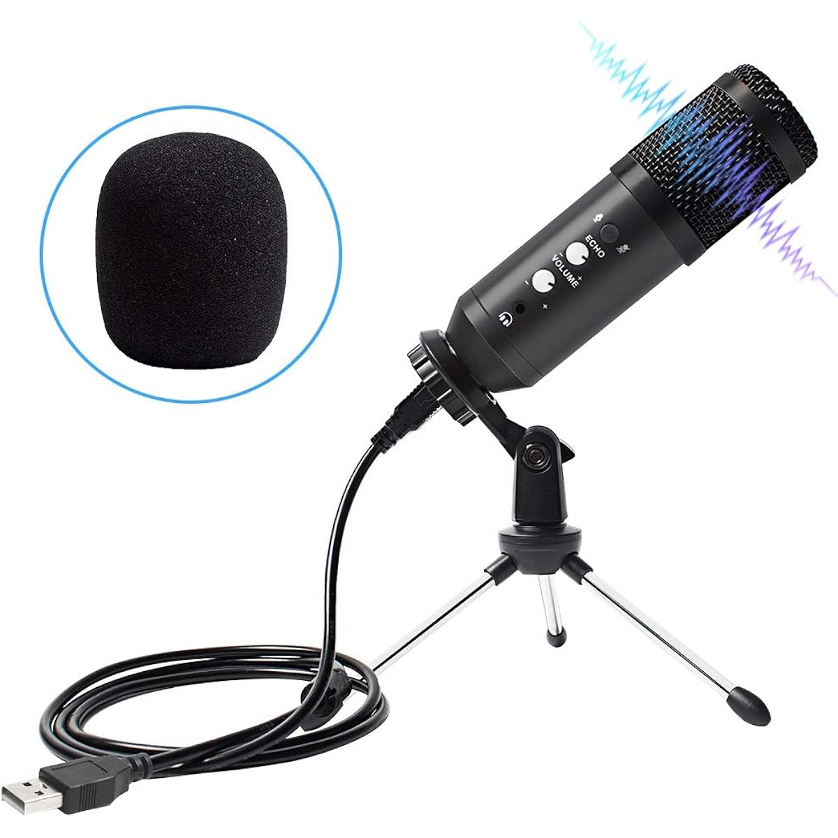 Microphone USB Condenser Microphone with Tripod Stand for Computer Laptop Studio Podcasting Recording Mic Live Gaming