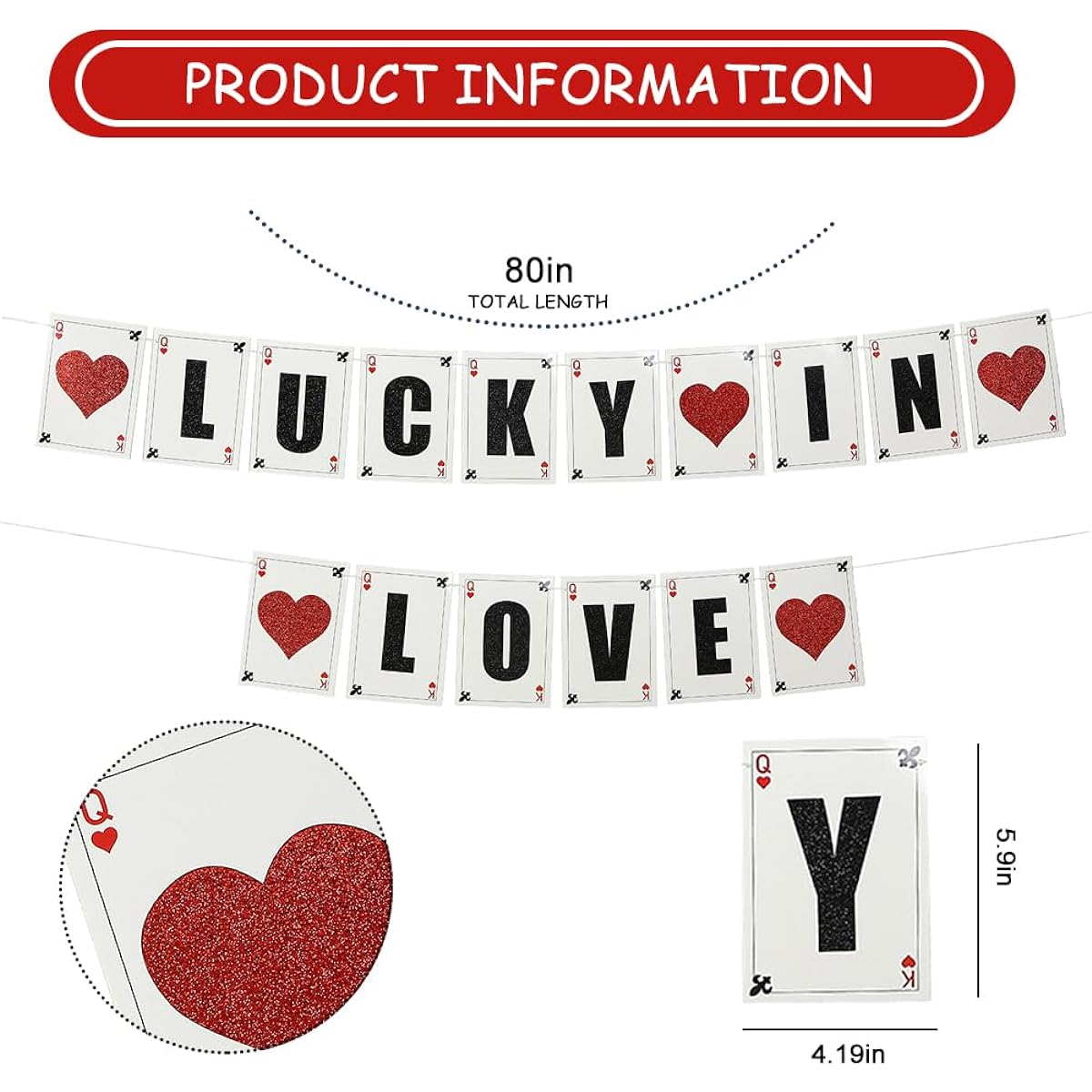 Lucky In Love - Las Vegas Shower Banner - Casino Theme, Casino Banner, Playing Card Banner, Poker Night, Las Vegas Decorations, Las Vegas Wedding, Blackjack, Game Night Props, Casino Decorations, Suit Garland, Card Party